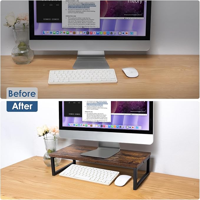 ARCOBIS 20 Inch Monitor Riser, Wood & Metal Computer Monitor Stand Riser for Desk, Rustic Brown-DeskLoop Office