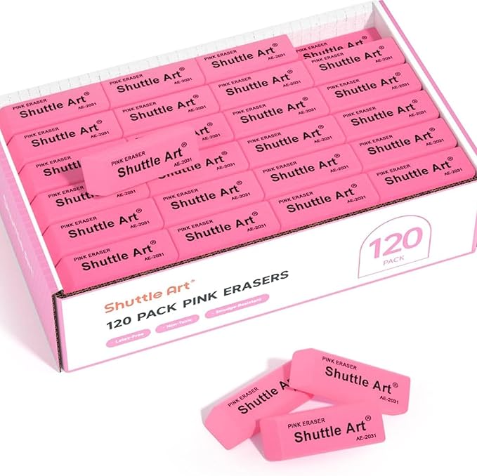 Pink Erasers, Shuttle Art 120 Pack Pink Erasers Bulk for School, Office, Latex-Free Soft Eraser for Kids, Teachers as School Supplies-DeskLoop Office