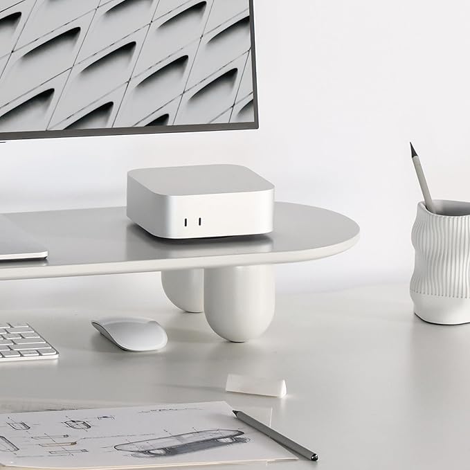 Fenge Monitor Stand Riser, 34 Inch Dual Monitor Riser for Large Monitors, Desk Organizer with Wooden Shelf & Solid Wood Legs, Computer Stand for Laptop, TV, PC, Printer, White-DeskLoop Office