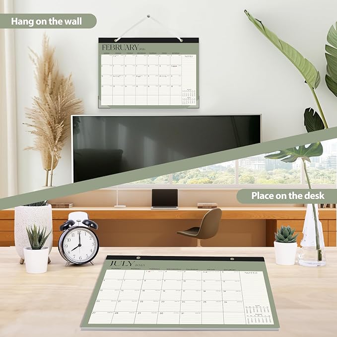 Calendar 2025-2026, Monthly Desktop Large Calendar (July 2025 - December 2026) Desk Wall Planner for Family Office Teacher School, 17" x 12" Green-DeskLoop Office