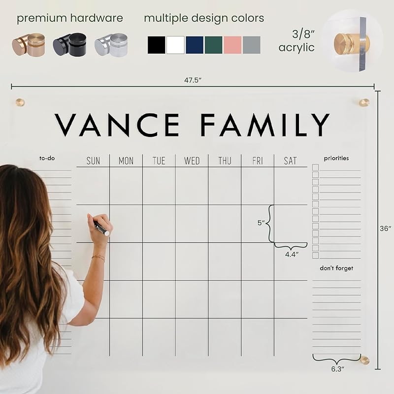 Personalized Clear Acrylic Calendar for Wall, Calendar Whiteboard for Wall, Dry Erase Wall Calendar, Wall Calendar Organizer System for Home (Block, White, 47.5"W x 36"H)-DeskLoop Office