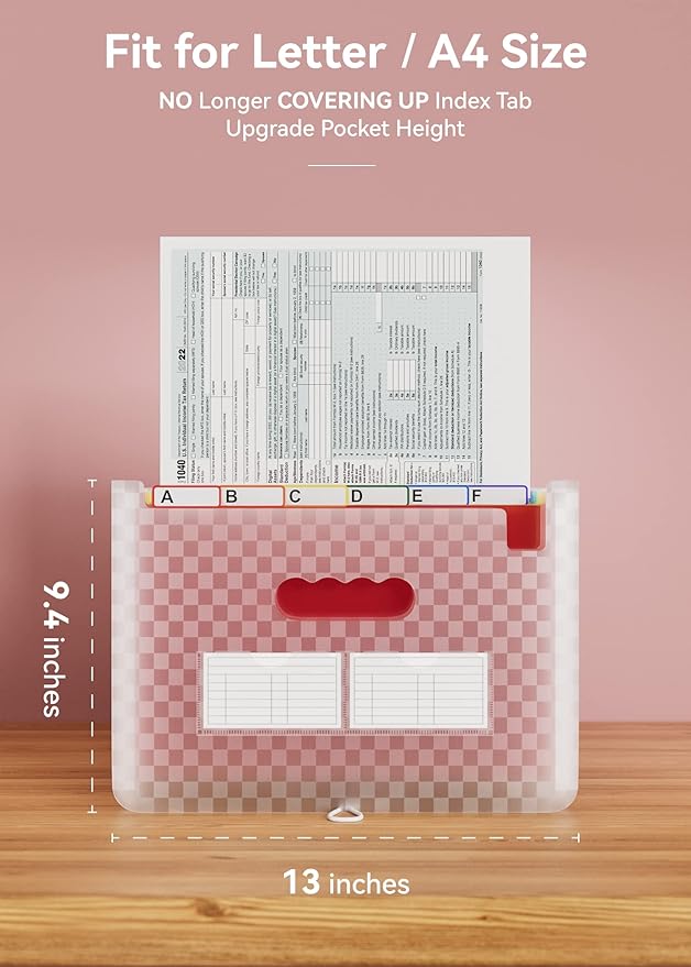 ABC life 26 Pockets Accordian File Folder Organizer Letter Size Expanding File Folder, A4 Portable Document Paper School Organizer, Expandable Multicolor Accordion Filing Folders with Labels(Pink)-DeskLoop Office