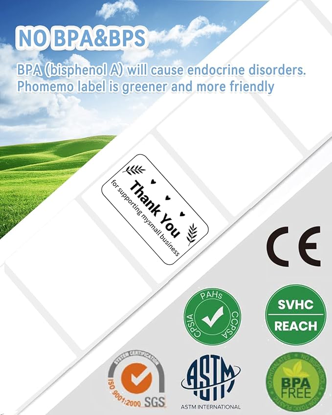 Phomemo 4"x3" Thermal Labels Roll for Small Business Supplies - Commercial Grade Logo Stickers for Business Customized - Waterproof Shipping Labels for Thermal Label Printer - 500 PCS Label Stickers-DeskLoop Office