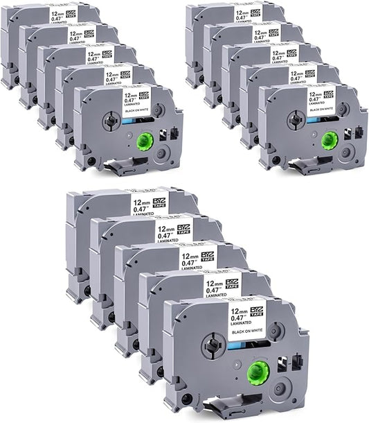 TITBIT 15Pack Compatible with Brother P Touch Refill Tape Cartridges Fit for Label Maker PT-D210 PT-H110 P Touch Cub,12mm 0.47 Laminated White TZ Tape TZe-231 TZE231,Black on White,for PTD410 PTD600-DeskLoop Office