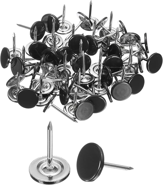 uxcell 100Pcs Upholstery Tacks, 11mmx17mm Flat Head Thumb Tack Decorative Furniture Nails Push Pins for Furniture Sofa Headboards, Black-DeskLoop Office