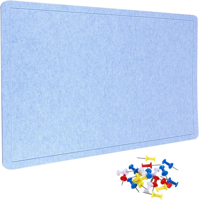 YOKIVE Felt Bulletin Board, 48 x 36 -Inch Foldable Decorative Pin Board Self Adhesive Felt Cork Board with 20 Pushpins, Great for Wall, Photo Display, Paste Note, Schedule(Blue)-DeskLoop Office