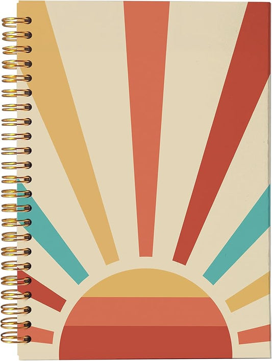 VNWEK Retro Groovy Boho Notebook - Boho Journal, Boho Gifts for Women, Boho Office Supplies, Vintage Boho Sun Sunshine Spiral Notebook 5.5x8.3,Writing Notebooks-DeskLoop Office