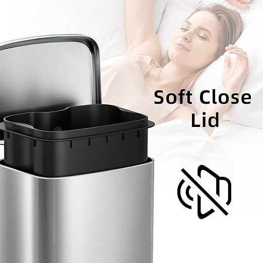 KUK 1.6 Gallon Small Bathroom Trash Can with Lid, 6L/1.6 Gal Office Step Garbage Can for Home, Bathroom, Bedroom, Office, Brushed Stainless Steel-DeskLoop Office