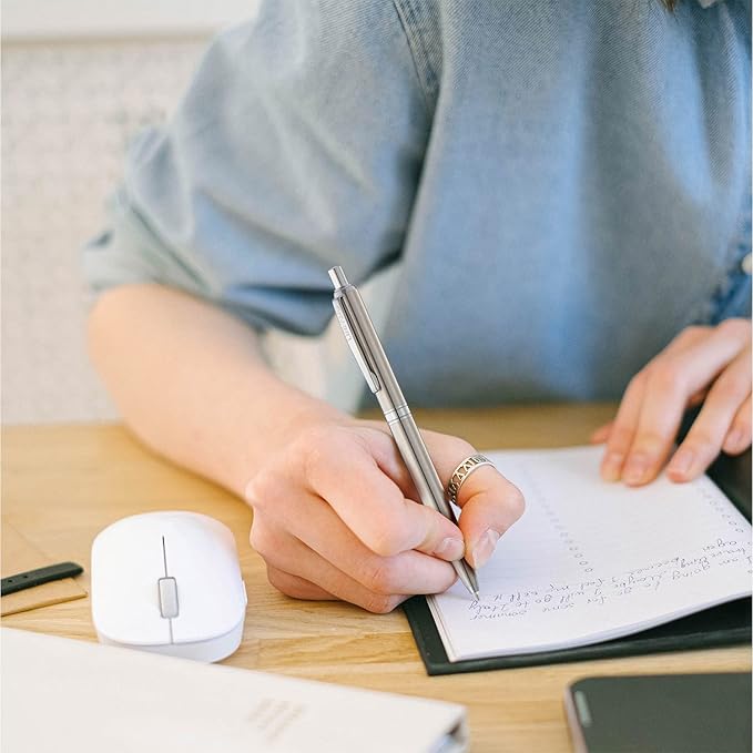 LINFANC 8 Pack Ballpoint Pens, Premium Retractable Metal Ballpoint Pen, Medium Point 1.0mm Black Ink Pen for Home School Work Office Supplies, Stainless Steel Trim, Extra 8 Refills-DeskLoop Office