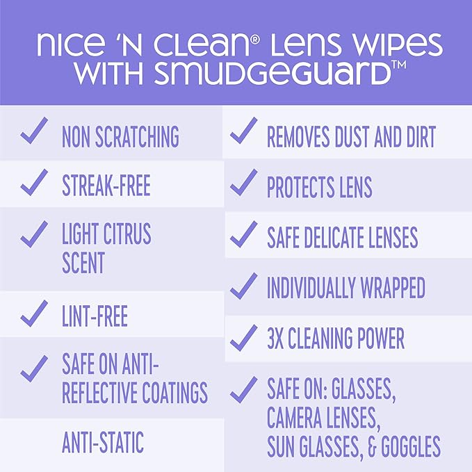 Nice 'n Clean SmudgeGuard Lens Cleaning Wipes (100 Total Wipes) | Pre-Moistened Individually Wrapped Wipes | Non-Scratching & Non-Streaking | Safe for Eyeglasses, Goggles, & Camera Lens-DeskLoop Office