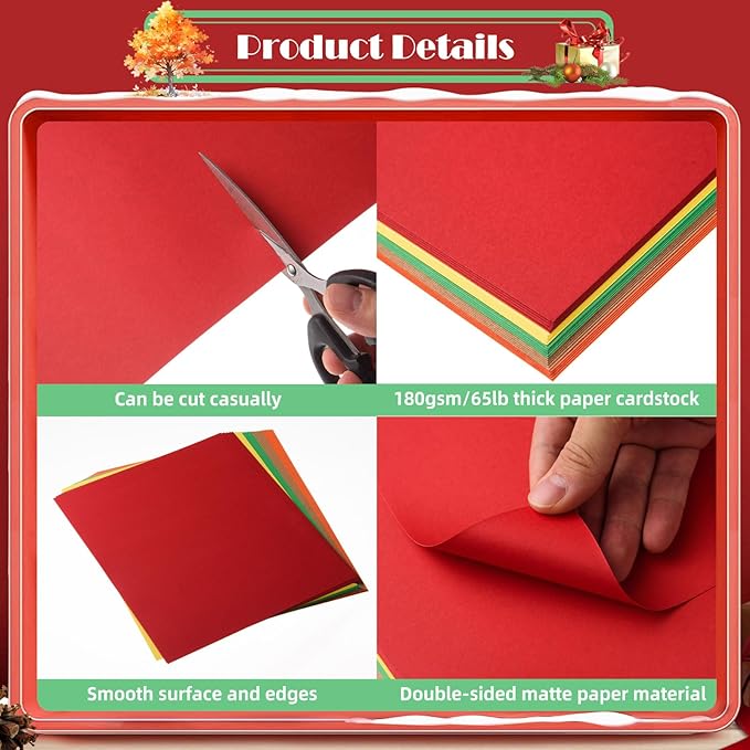 MixTeach 100 Sheets A4 Autumn Theme Cardstock 8.5 x 11" Medium Thick Cardstock Paper 180gsm/65lb Double Sided Printable Card Stock for Fall Scrapbooking Card Making Invitations DIY Art Craft Supplies-DeskLoop Office