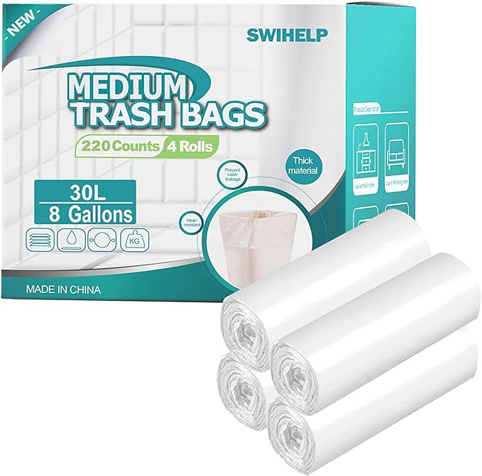 SWIHELP Medium Garbage Bags 8 Gallon /30 Liter Trash Bags Wastebasket Bin Liners Plastic Trash Bags for Bathroom Bedroom Office Trash Can 220 Count-DeskLoop Office