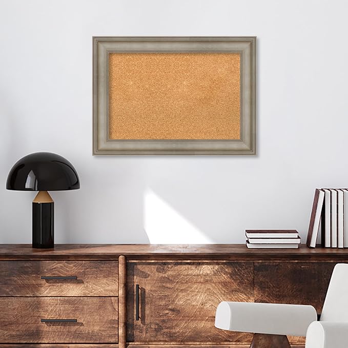 Amanti Art Natural Cork Board for Wall, 21x29 Vision Board with Silver Wood Frame, Medium Corkboard Office Decor for Home Organization, Traditional Corkboard Pinboard to Display Items for Home-DeskLoop Office
