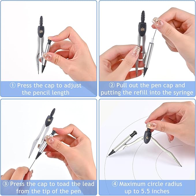 6 Pcs Metal Geometry Set, Math Geometry Kit, Metal Ruler Set and Compass Geometry Tool, Rulers Protractor and Compass Set for Student School and Drawings Supplies (Purple)-DeskLoop Office