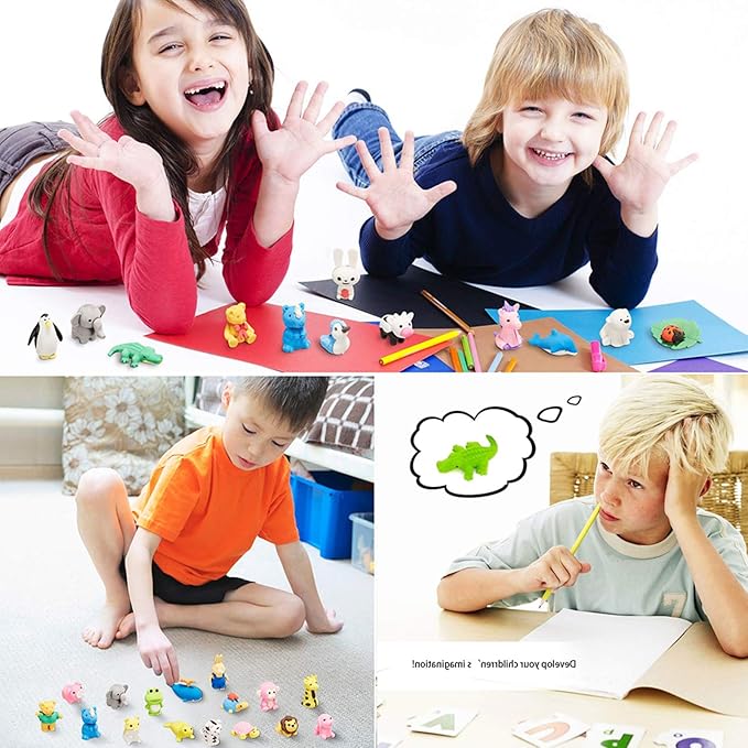 64Pcs Animal Erasers Bulk Cute Desk Pets Kids Puzzle Erasers Take Apart Cool 3D Eraser Mini Pencil Eraser Fun Party Favors for School Supplies Classroom Rewards Easter Egg Fillers Gifts