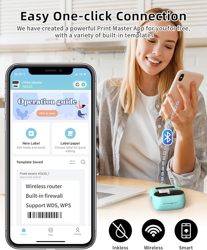 Phomemo M220 Label Maker, New Flagship 3.14 Inch Bluetooth Thermal Label Printer for Barcode, Address, Labeling, Mailing, File Folder, Portable Maker Easy to Use, Support with Smart Phone&PC-DeskLoop Office