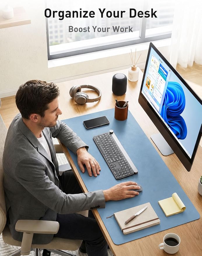 Aothia Faux Leather Desk Mat for Keyboard & Mouse | Large desk mat for keyboard - Image 8