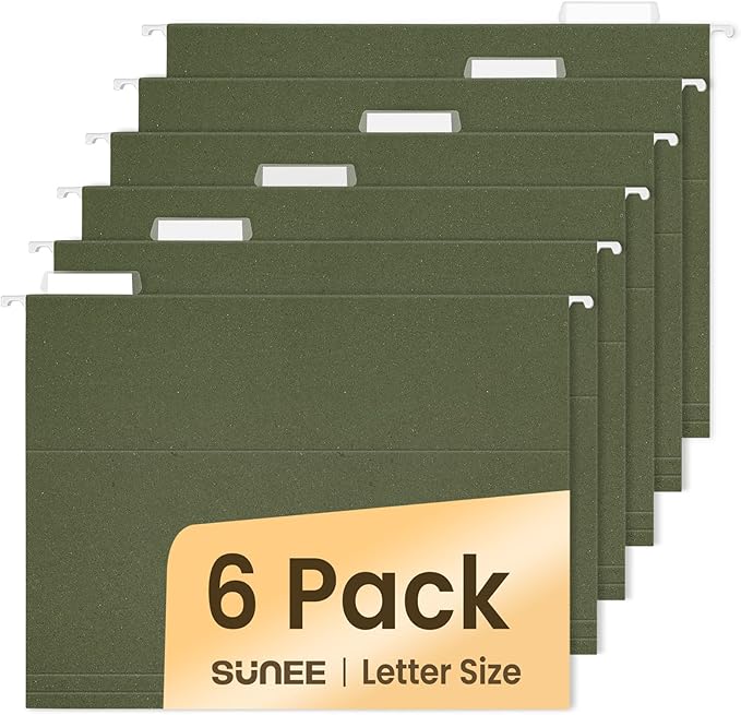 SUNEE Hanging File Folders, 6 Pack Letter Size Hanging File Folders with 1/5-Cut Tabs, Ideal for Home and Office Organization and Papers Classification,Green Colors-DeskLoop Office