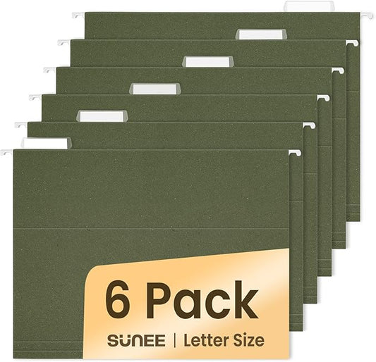 SUNEE Hanging File Folders, 6 Pack Letter Size Hanging File Folders with 1/5-Cut Tabs, Ideal for Home and Office Organization and Papers Classification,Green Colors-DeskLoop Office