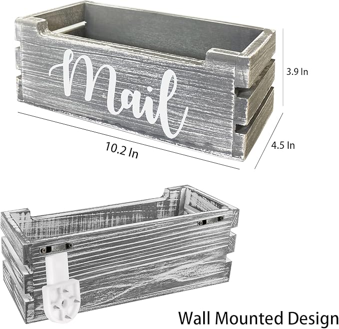 Mail Organizer Mail Holder Countertop, Wood Mail Basket for Wall Table Desk, Envelope Bill Holder for Home Office Decor (Grey)-DeskLoop Office