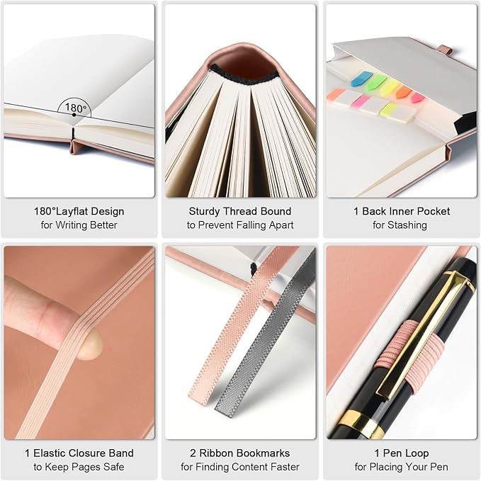 Graph Paper Notebook, 312 Numbered Pages B5 Hardcover Leather Journal, 100gsm No Bleed Grid Paper Notebook with Index Pages, Grid Notebook for Graphing Notes Math, 7.6'' X 10'', Pink-DeskLoop Office