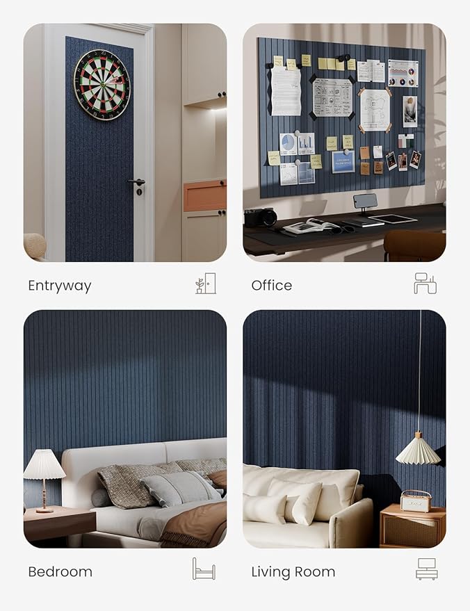 Bumusty Large Cork Board Alternative-47 x35 Felt Bulletin Board Tiles, with 30 Pushpins, 70 Adhesive Tabs, 12-Pack Slat Wall Paneling, Cork Boards for Office Push Pin Board Felt Board-Denim Blue-DeskLoop Office