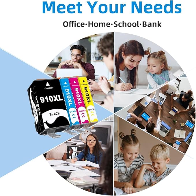 910XL Ink for 910XL Ink Cartridges Combo Pack Replacement Work with OfficeJet 8015e 8022e 8010 8022 OfficeJet Pro 8025e 8028e 8035e 8020 8025 8028 8030 8035 Printers 4 Pack (Black Cyan Magenta Yellow)-DeskLoop Office