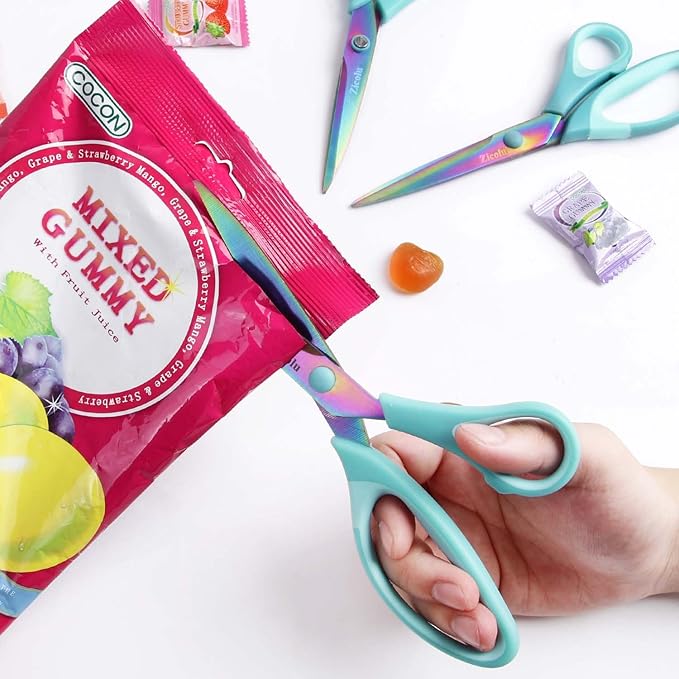 8.5" Scissors All Purpose, Multipurpose Office Scissors Set of 3 pack, Sharp Titanium Coating Blade and Soft Comfort-Grip Sturdy Scissors for Fabric School Craft Sewing Home, Right/Left Handed-DeskLoop Office