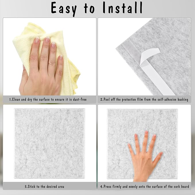 Large Cork Board 36" x 24", 6 Pack Felt Wall Tiles with Colored Pushpins, Bulletin Board with Removable Self-Adhesive Strips, Pin Board Cork Boards for Walls Office Home-Light Gray-DeskLoop Office