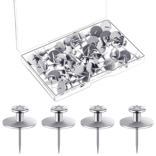 Push Pins Picture Hangers Double Headed Thumb Tacks Wall Hooks for Wall Hangings Picture Hangers Nails Small Photo Hanging Hook Pins for Home Office Photo Decor(Silver,80 Pieces)-DeskLoop Office