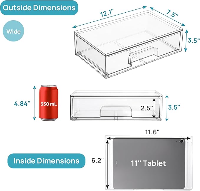 Vtopmart 12.1''W Clear Stackable Storage Drawers,2 Pack Acrylic Plastic Organizers Bins for Makeup Palettes, Cosmetics, and Beauty Supplies,Ideal for Vanity, Bathroom,Cabinet,Desk Organization-DeskLoop Office