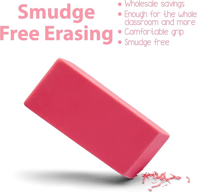 Erasers Bulk, 100 Pink Erasers for School, School Supplies for Kids-DeskLoop Office