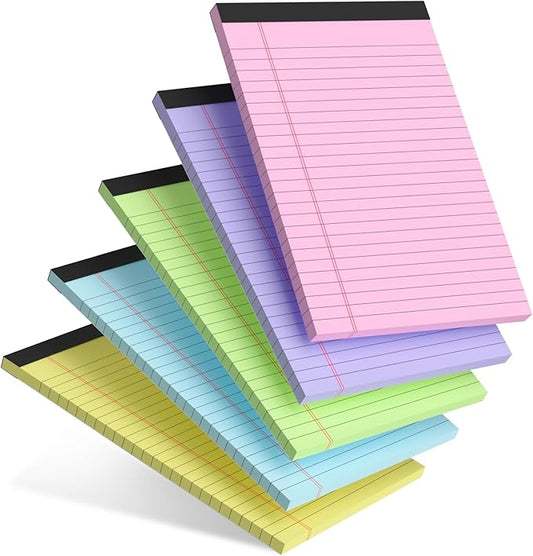 5pcs Colored Note Pads 5x8 College Ruled Small Legal Pads Paper Notepads 5 Pack Study Back Writing Pads 5 x 8 Paper Pads Perforated Narrow Ruled Pads of Paper-DeskLoop Office