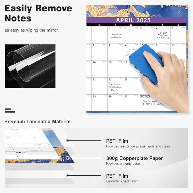 Ospelelf Large Dry Erase Wall Calendar 2025-2026 - 32'' x 48'' Yearly Laminated Calendar Monthly Family Calendar for Office, Use Jan 2025 - Dec 2026 (Marble)-DeskLoop Office