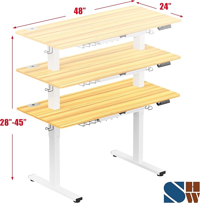 SHW 48-Inch Electric Height Adjustable Standing Desk with Drawer, Memory Preset and Cable Management Tray, Oak-DeskLoop Office