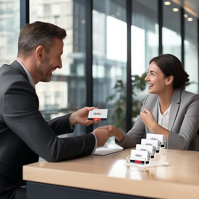 NIUBEE Clear Business Cards Holders 4 Tier Acrylic Card Holder for Business Cards, 4 Slots Business Card Display for Desk Counter, 300 Card Capacity, 1 Pack-DeskLoop Office