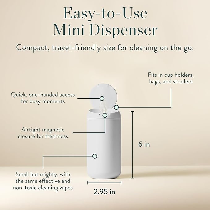 Biom Mini Dispenser + Hand Sanitizing Wipes Starter Kit - Eucalyptus Scented, Biodegradable, Kid-Safe | Fits in Cup Holder | All Natural, Plant-Based Non-Toxic Wipes with Aloe for Soft Skin (Midnight)-DeskLoop Office