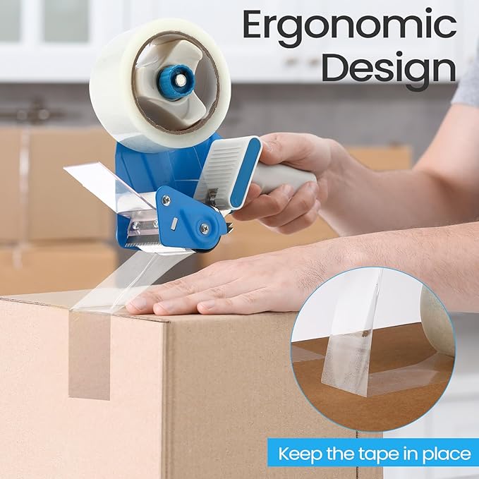 2 Pack Packing Tape Dispenser Gun with 12 Roll Packing Tape 2 Inch Gun 2.7 Mil Heavy Duty Packaging for Shipping, Moving, Carton and Box Sealing(Blue and White)-DeskLoop Office