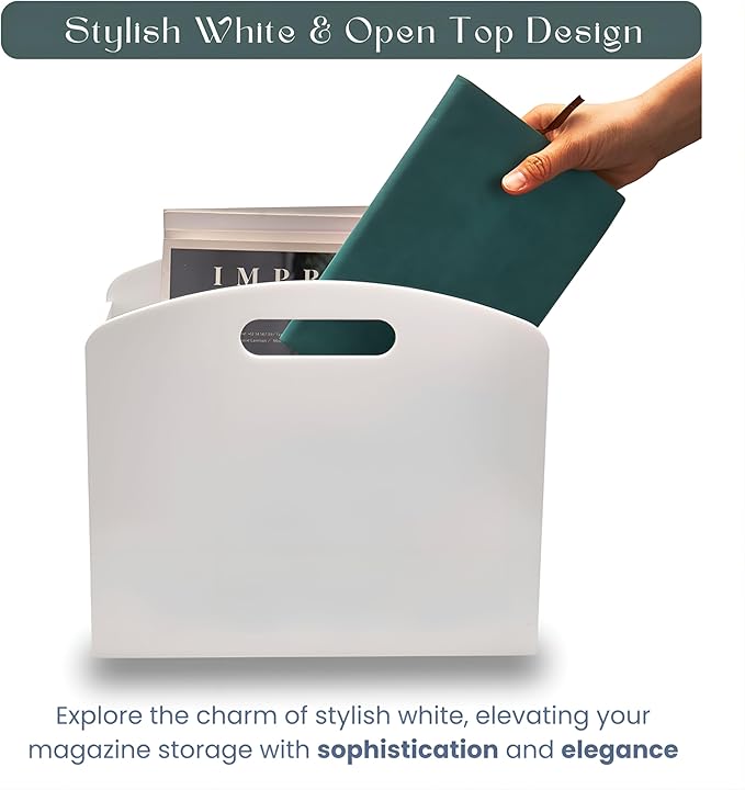 White Magazine Holder - Acrylic Magazine Rack Floor, Newspaper Stand with handles, Modern Lucite Magazine and Book Basket Box for Bathroom, Bedroom, Living Room-DeskLoop Office