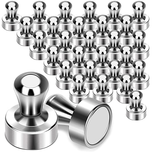 MIKEDE 30 Pcs Silver Neodymium Magnetic Push Pins, Strong Magnets for Whiteboard, Refrigerator, Office, Classroom-DeskLoop Office