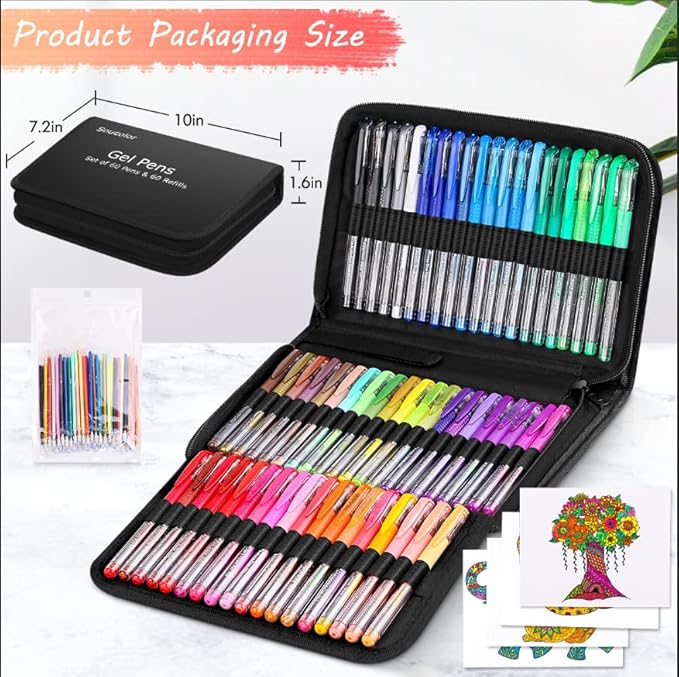 Soucolor Gel Pens for Adult Coloring Books, Deluxe 120 Pack-60 Colored Gel Pens, 60 Refills and Travel Case, with 40% More Ink Gel Art Markers Set for Drawing Journaling Scrapbooking Art Kit Supplies-DeskLoop Office