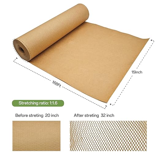 Honeycomb Packing Paper, 15" x 168' Honeycomb Cushioning Wrap Roll for Moving Shipping Packaging Gifts, Recyclable Honeycomb Paper Moving Supplies Bubble Paper Wrapping Protective Roll-DeskLoop Office