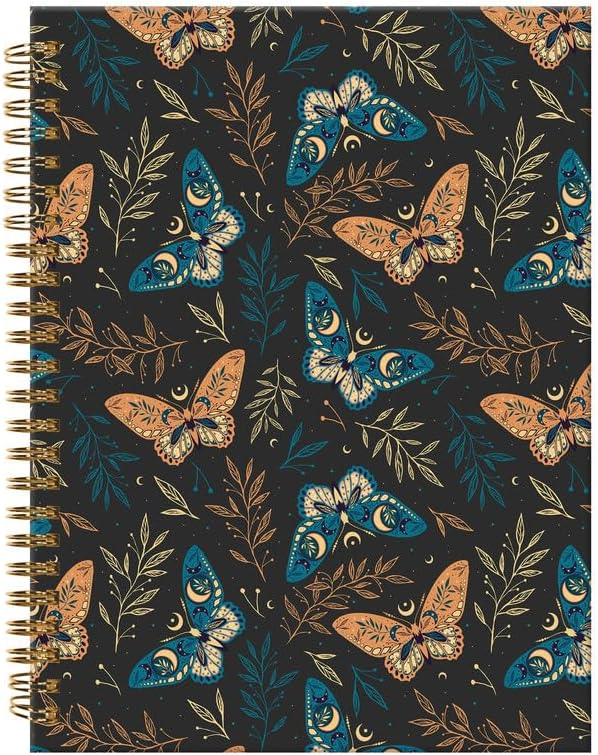 Spiral Journal Notebook,A5 Hardcover Lined Journals for Women Girl 6 x 8.3 in,120 Pages Thick Paper,Cute College Ruled Writing Notebook for Gifts Office Work School(Elegant Boho Butterfly Plant)-DeskLoop Office