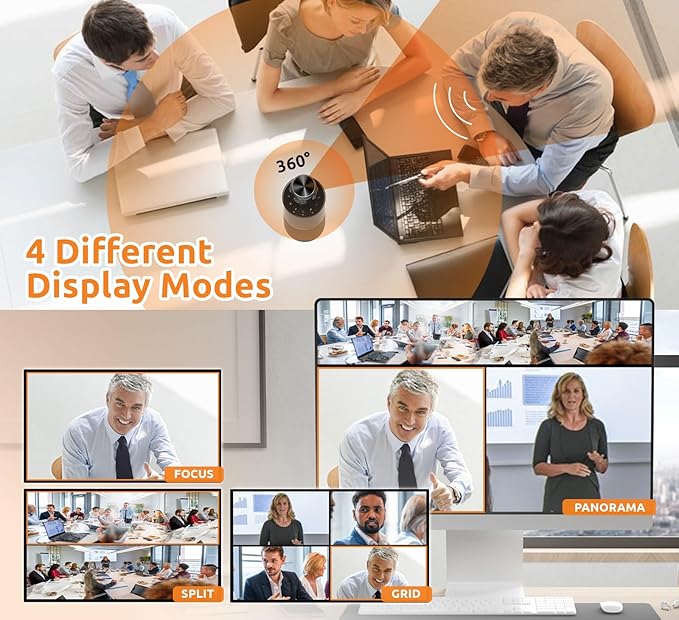 TOUCAN 360-Degree Video Conference Camera, 1080p HD Webcam with 4 Noise Reduction Mics, Speaker, AI Tracking, Works with Zoom, Google Voice, Microsoft Teams and More, for PC/Mac/Tablet-DeskLoop Office