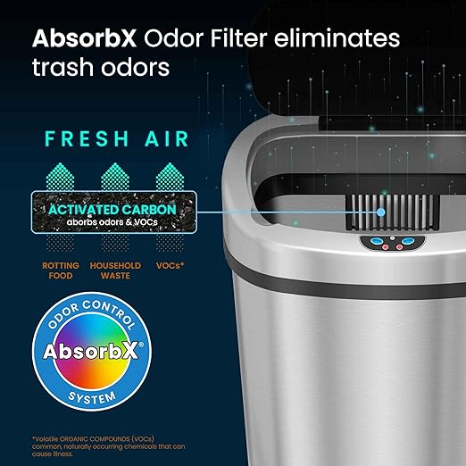 iTouchless 13 Gallon Stainless Steel Kitchen Trash Can with Sensor 2.0 Tech Touchless Lid and AbsorbX Odor Filter, Oval Slim Space-Saving Automatic Garbage Bin for Home, Office, Business, Restroom-DeskLoop Office