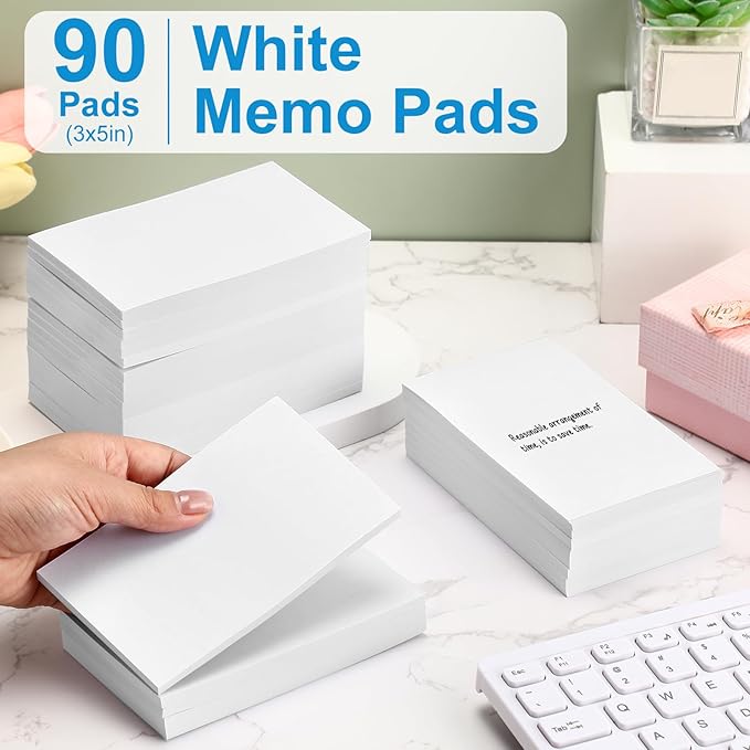 Fainne 3 x 5 Inch Paper Note Pads White Memo Pad Blank Writing Memo Scratch Paper for Waitress Waiter Book to Do Grocery List Small Notebook Restaurant Checkbook, White(90 Pack)-DeskLoop Office