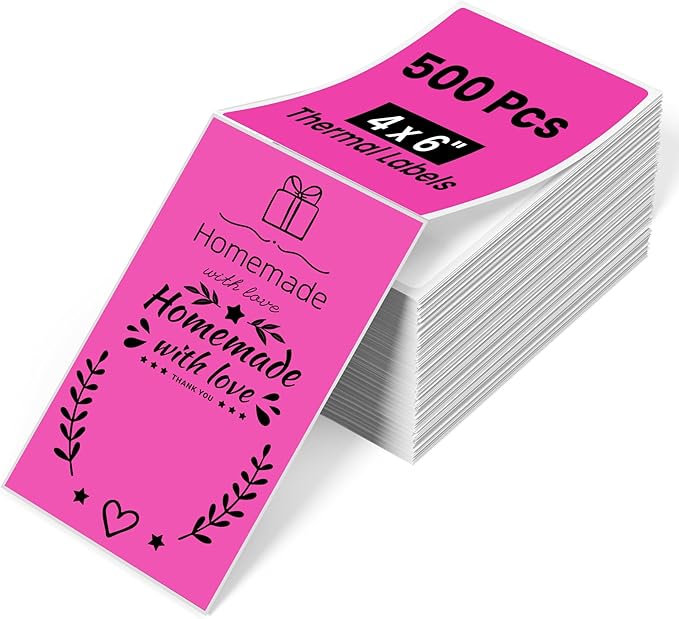 Phomemo 4x6 Thermal Label Printer Paper - 500 PCS Rose 4"x6" Fan-Fold Shipping Supplies Labels - Water/Oilproof Label Stickers - Permanent Adhesive Mailing Labels Paper for Thermal Printer-DeskLoop Office