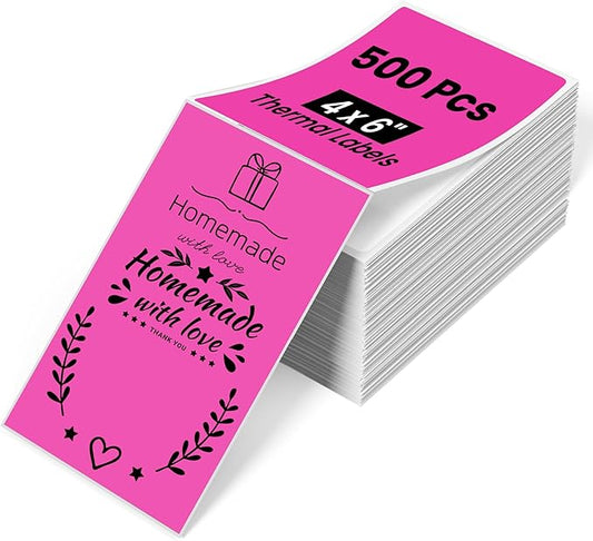 Phomemo 4x6 Thermal Label Printer Paper - 500 PCS Rose 4"x6" Fan-Fold Shipping Supplies Labels - Water/Oilproof Label Stickers - Permanent Adhesive Mailing Labels Paper for Thermal Printer-DeskLoop Office