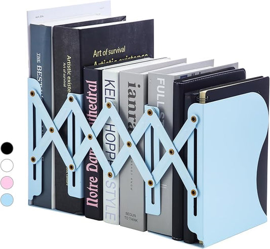 M&G Adjustable Bookends Book Ends for Shelves, Metal Bookend for Heavy Books, Desk Magazine File Organizer Holder Extends up to 20in, Book Stopper for Home, Office, Classroom (Blue)-DeskLoop Office