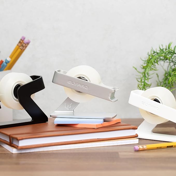 ELYPRO Modern Tape Dispenser for Office Desk - Elegant and Minimalist Design, Heavy Metal Made, Space-Saving, Perfect for Office & Home Use or as a Stylish Gift - Bonus Tape Roll Included (Black)-DeskLoop Office